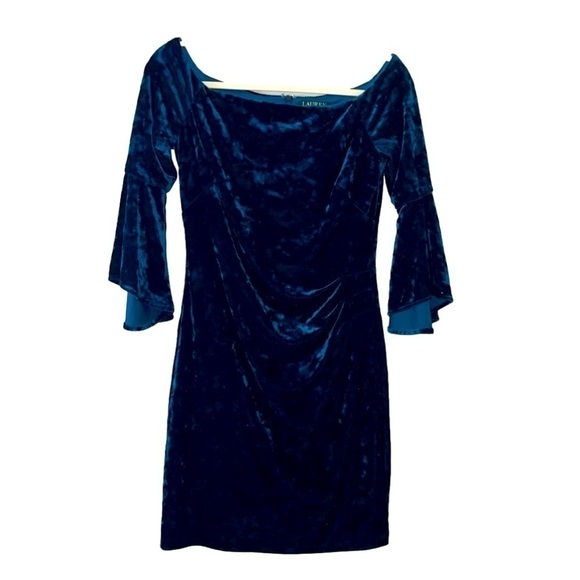 LAUREN Ralph Lauren Bell Sleeve Velvet Dress - Picture 1 of 8